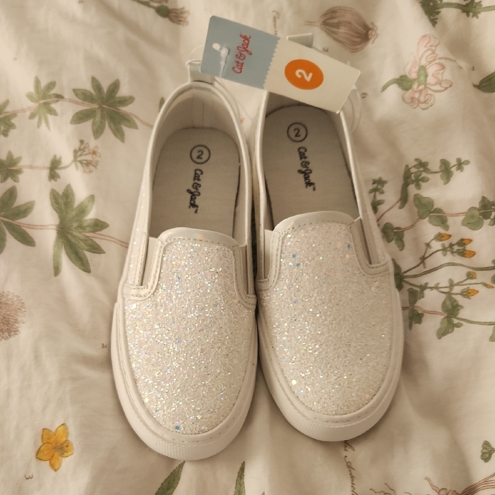Glittery White Slip-On Shoes